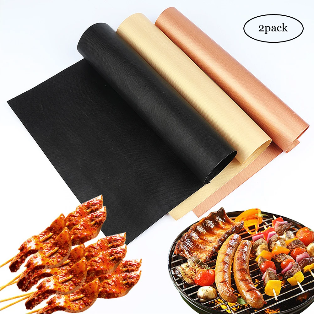 

2pcs Reusable BBQ Grill Mat Non-stick Barbecue Baking Mat Liners Teflon Cooking Sheets Microwave Oven Pad BBQ Tools 40 x 33cm