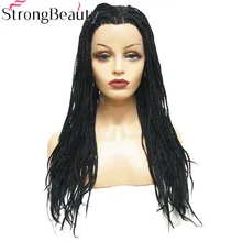 StrongBeauty Синтетические волосы на кружеве поворот косу парики Длинные Черный парик Синтетический Плетеный ящик косы волосы