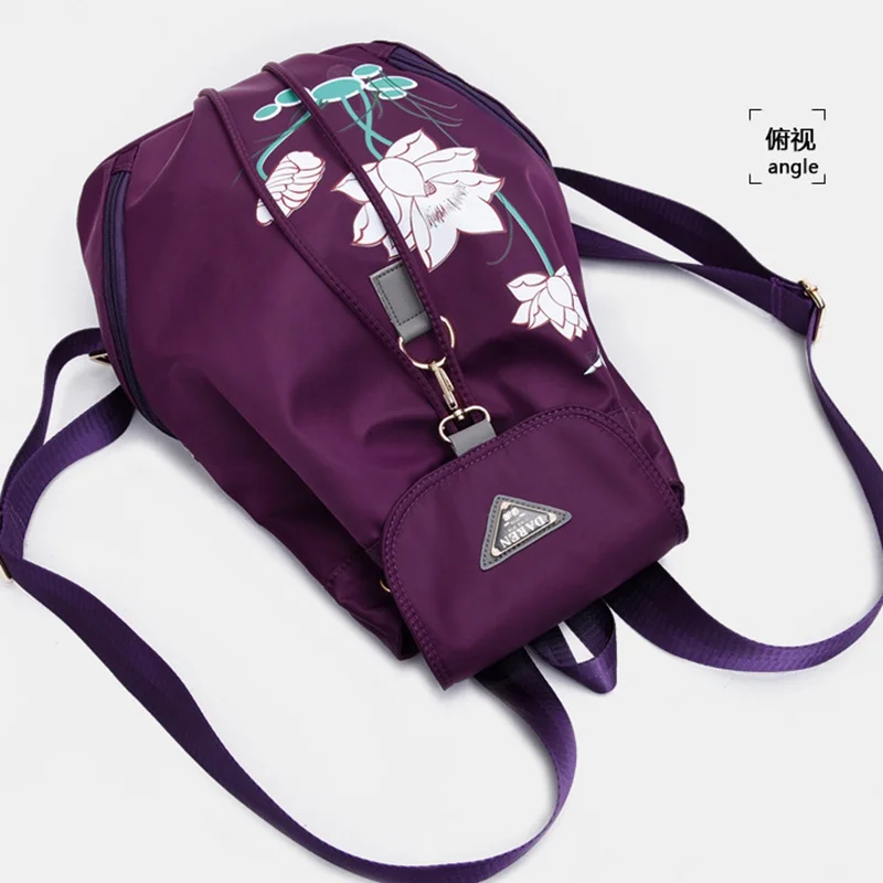Национальных Stlye красивый цветок печати нейлон Для женщин Повседневное Рюкзаки Мода Ноутбук фиолетовый 4 цвета школьные сумки для девочек