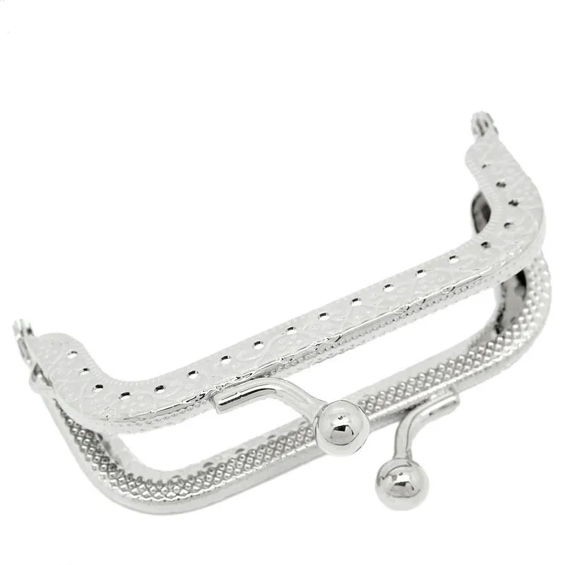 

10Pcs Silver Tone Metal Rectangle Frame Kiss Clasps Clips Lock Purse Handbag Handle 7.5x5cm