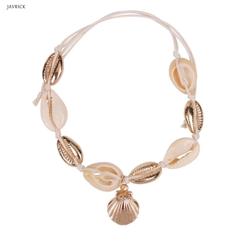 

Vintage Antique Gold Color Anklet Women shell sequins Beads Geometric Bracelet Charms Bohemian Ankle Bracelet Women Foot Jewelry
