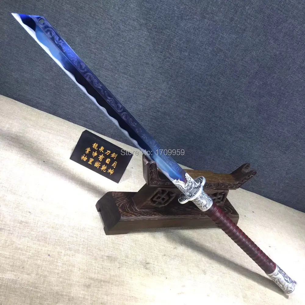 Long Handle Chinese KungFu Broadsword Sword Saber WuShu Kylin Da Dao Sharp Blue 1095Carbon Steel Handmade Fighting Broad Knife