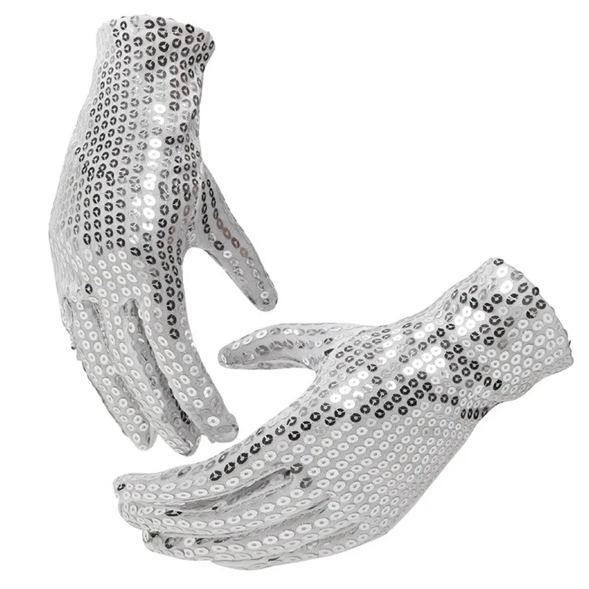 Feitong Silver Gloves 2018 Fashion Festival Sparkle Sequin Wrist Gloves