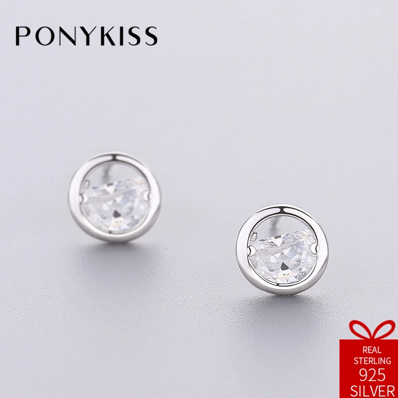 

PONYKISS Vintage Solid S925 Sterling Silver Zircon Simple Spring Stud Earrings Creative Style Women Jewelry Accessories Gift