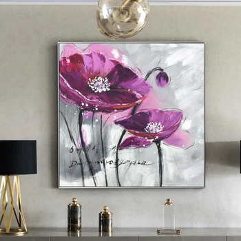 

Modern Abstract Flower Posters and Prints Wall Art Canvas Painting Hand Painted Noble Violet Pictures for Living Room Home Decor