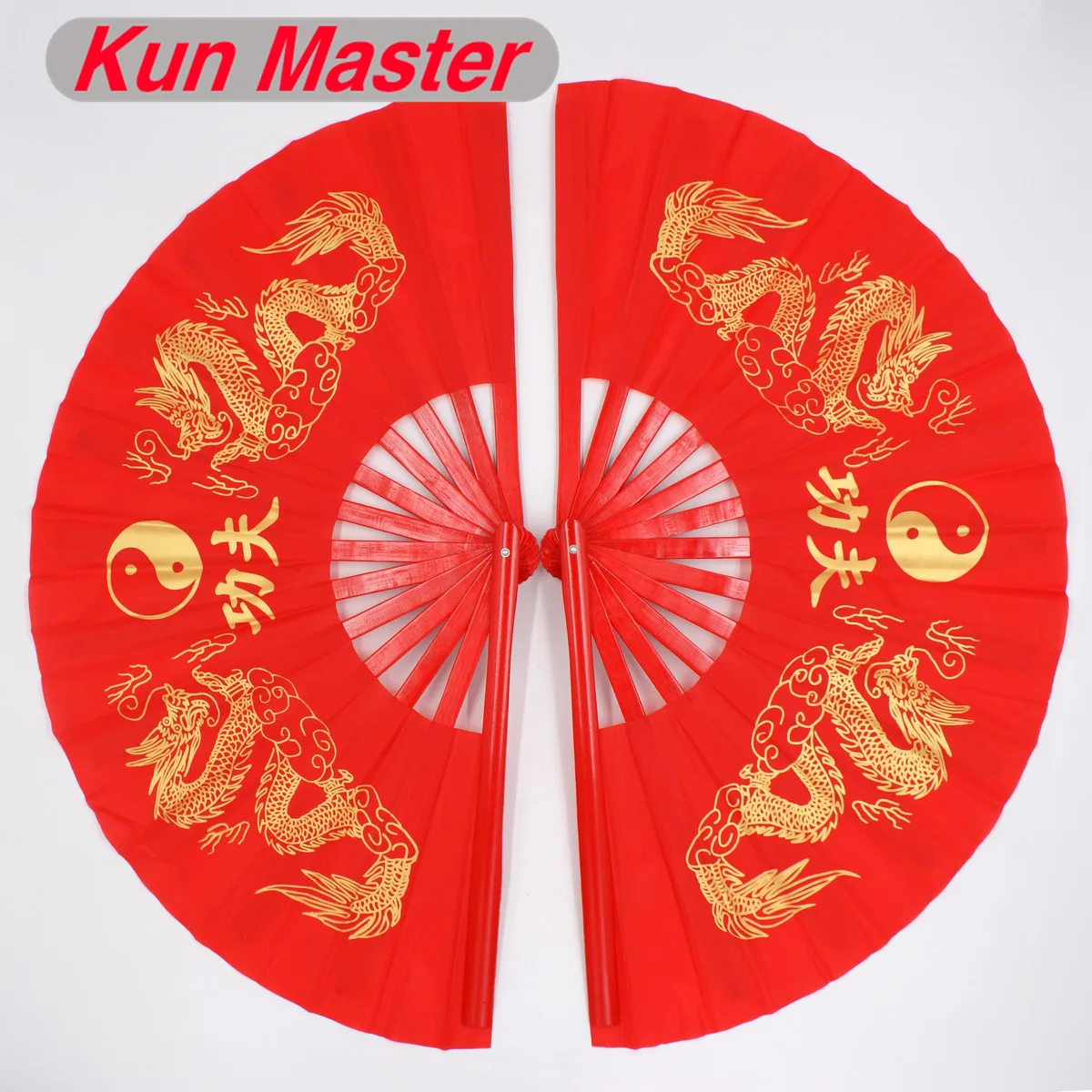 

Bamboo Left And Right Tai Chi Performance Fan Martial Arts Kung Fu Fans China Dragon Pattern Red Cover
