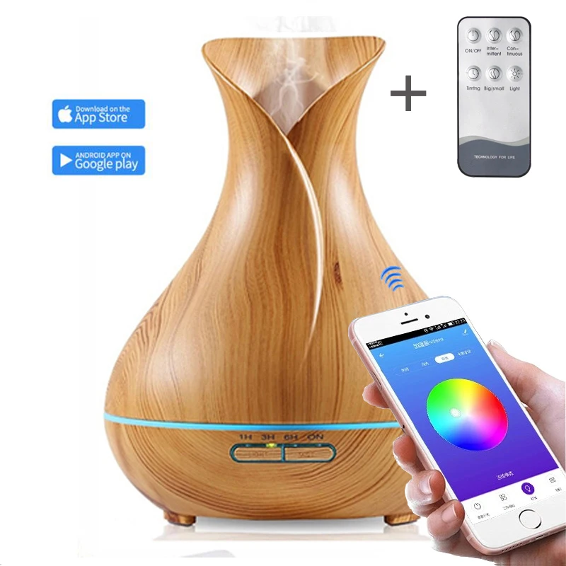 

550ML APP Control Air Humidifier Aormaterapy Diffuser With Wood Grain Essential Oil Aorma Diffuser 7 Color LED Lights For Home