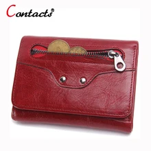 CONTACT’S Luxusmarke Aus Echtem Leder Frauen Brieftasche Weibliche Portemonnaie Kleine Kreditkarte Halter Lady Clutch Perse Roten Kurzen walet