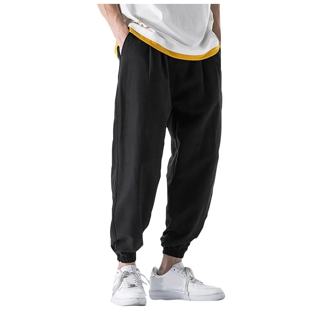 BK Mens Pants Casual Harem Pants Men Solid Hip HopTrousers Jogger Pants Fitness Male Elastic Waist Straight Men's Pant 5XL J621 - Цвет: BK