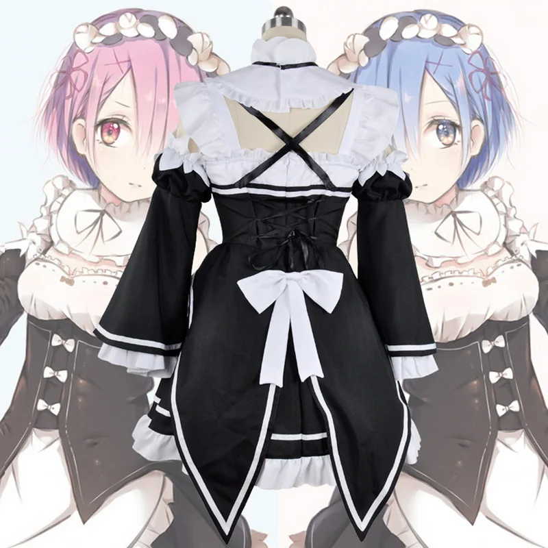 Coshome Rezero Cosplay Dress Costume Ram Rem Maid Servant Suits Halloween Costume Re Life In A Different World Clothing Set (3)