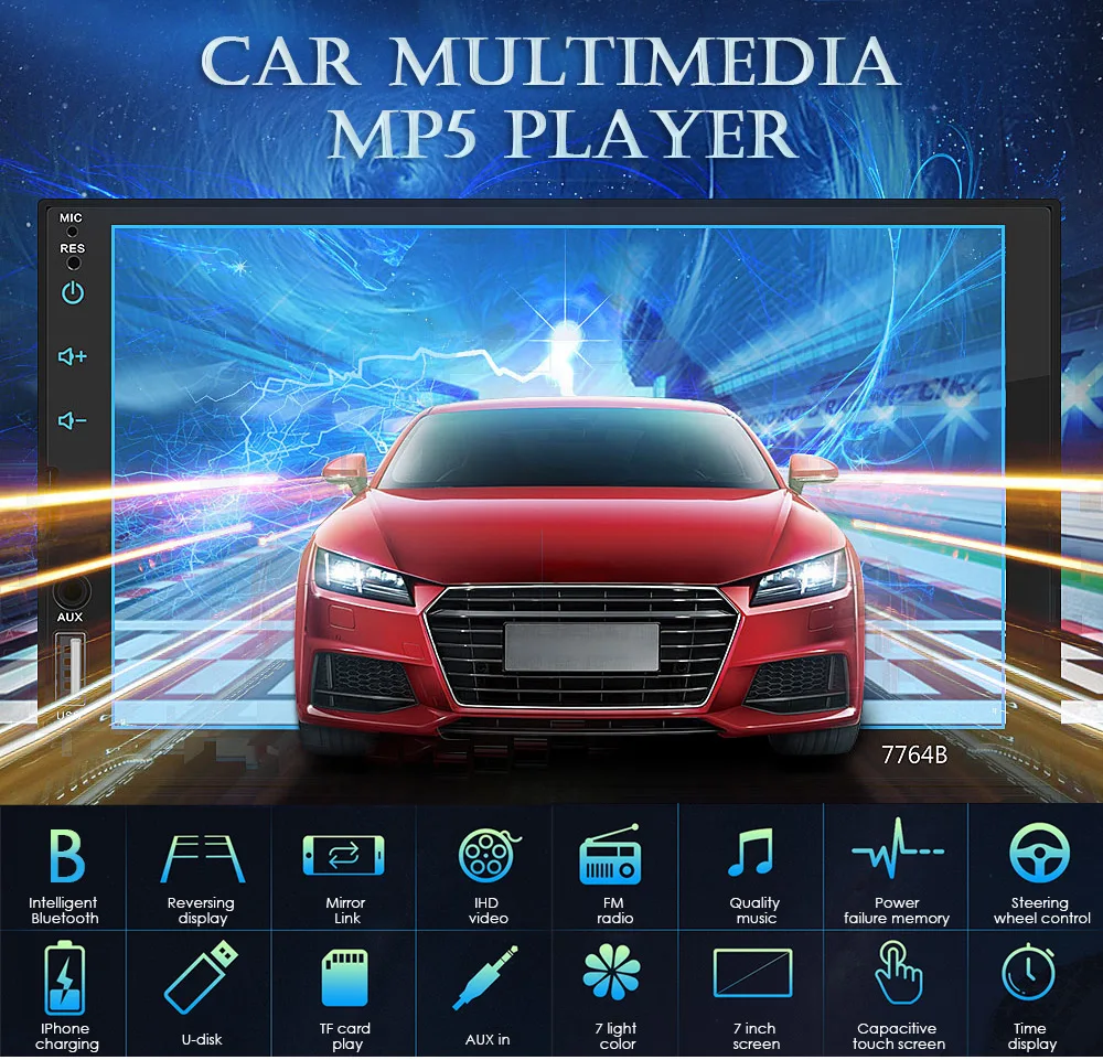 OllyMurs 7764B 7 дюймов Автомобильный мультимедийный MP5 плеер Bluetooth 4,0 FM радио зеркальное соединение Hands-free вызов FM радио тюнер XL-110