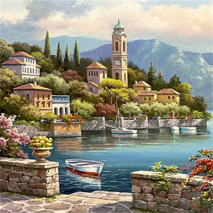

Frameless Islet DIY Oil Painting Pictures By Numbers On Canvas Wall Pictures Art For Living Room Home Decoration Gift 806#