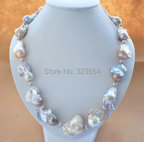

HUGE 23" 34mm PINK LAVENDER BAROQUE KESHI REBORN PEARL NECKLACE