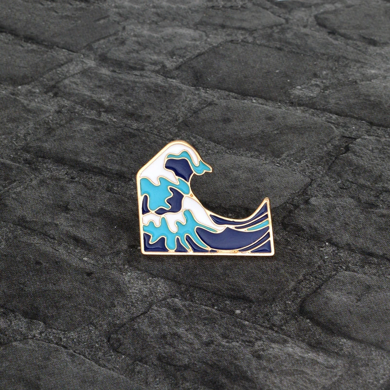 Cool Summer Holiday Ocean jewelry Blue Sea wave brooch Men women clothing backpack bag accessories Pins For Gift