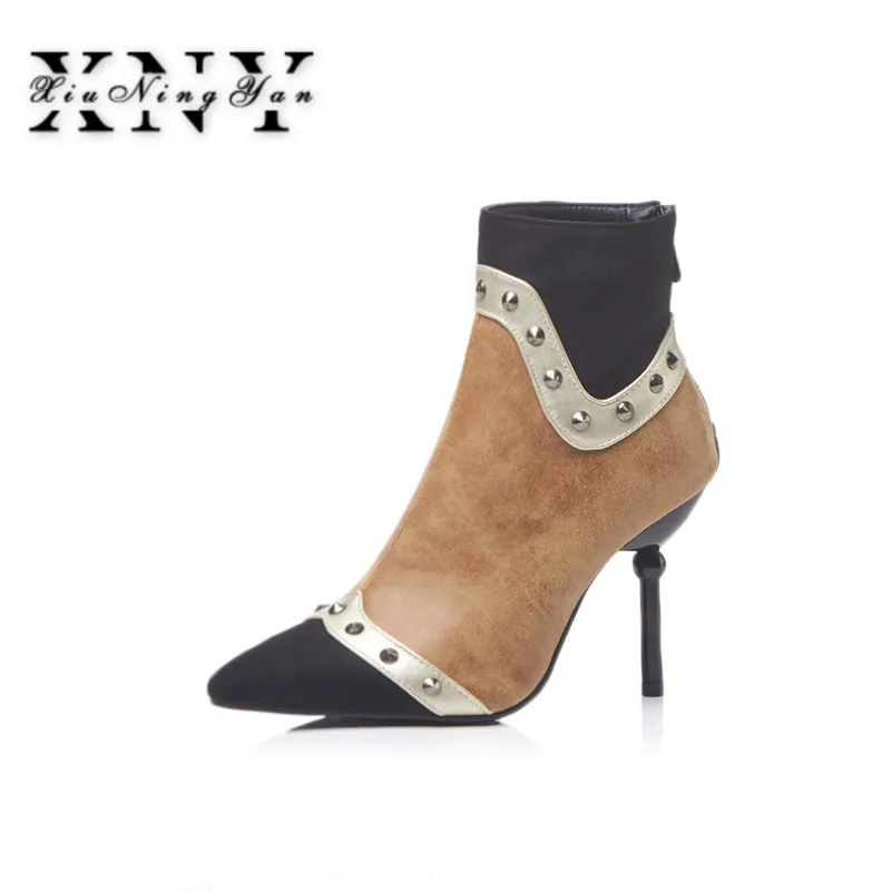 XIUNINGYAN/Новый дизайн женские ботинки Челси черные туфли на высоком каблуке с