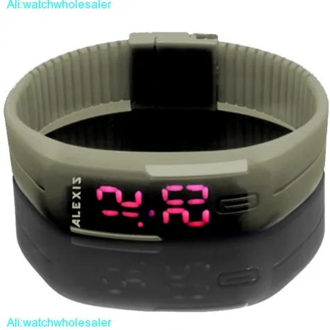 DW447D New Rectangular GrayWatchcase LED Silicone Gray Band Unisex Digital Watch