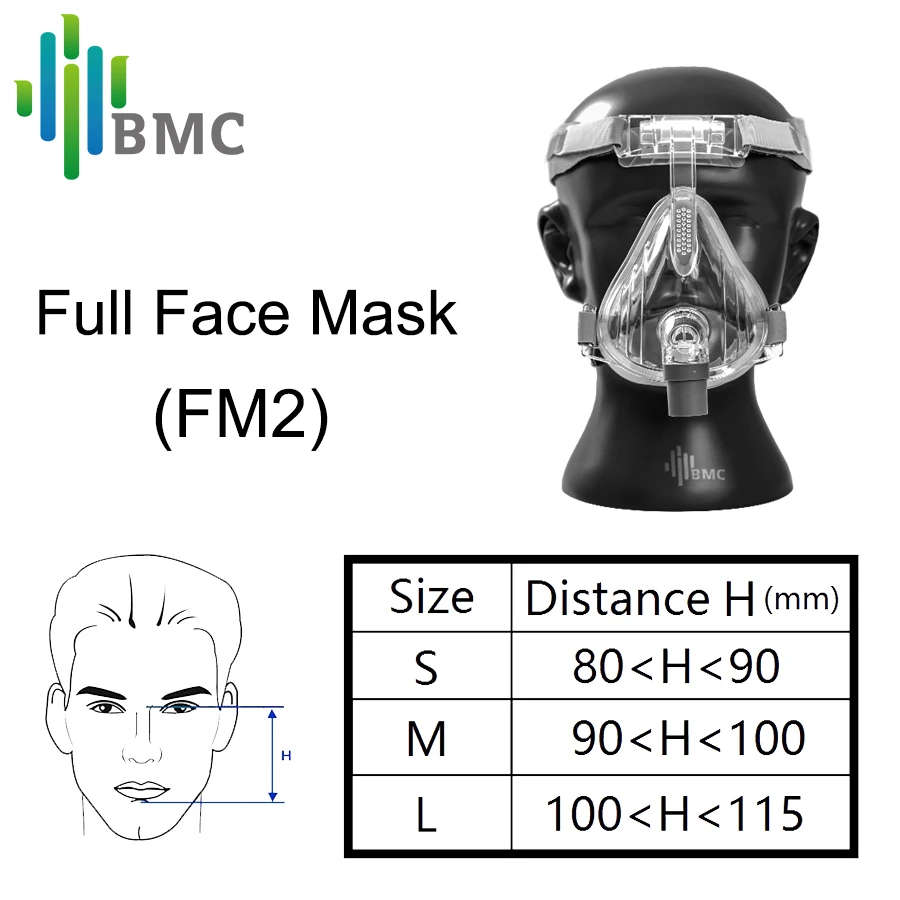 BMC FM2 Full Face Mask Модная родо-носовая маска для CPAP аппарата с размером S / M / L помогает пациентам с храпом получить эффективную терапию