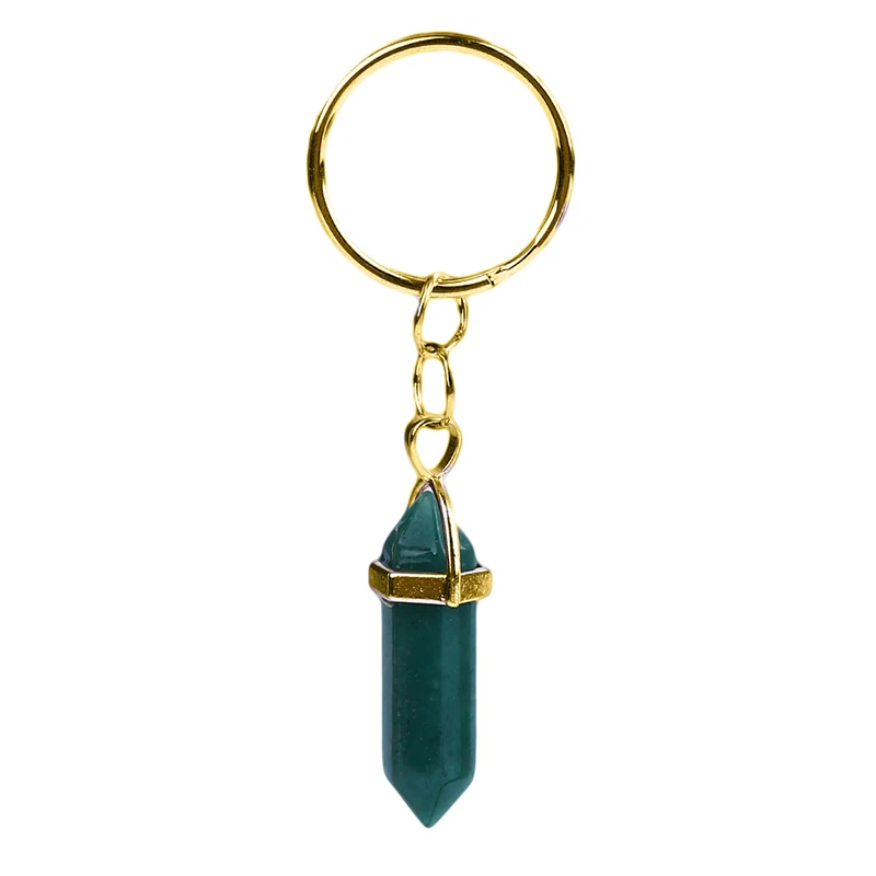 

New Fashion Crystal Pendant Multicolor Pendant Keychain Alloy Natural Stone Hexagonal Column Keychain Without Hook