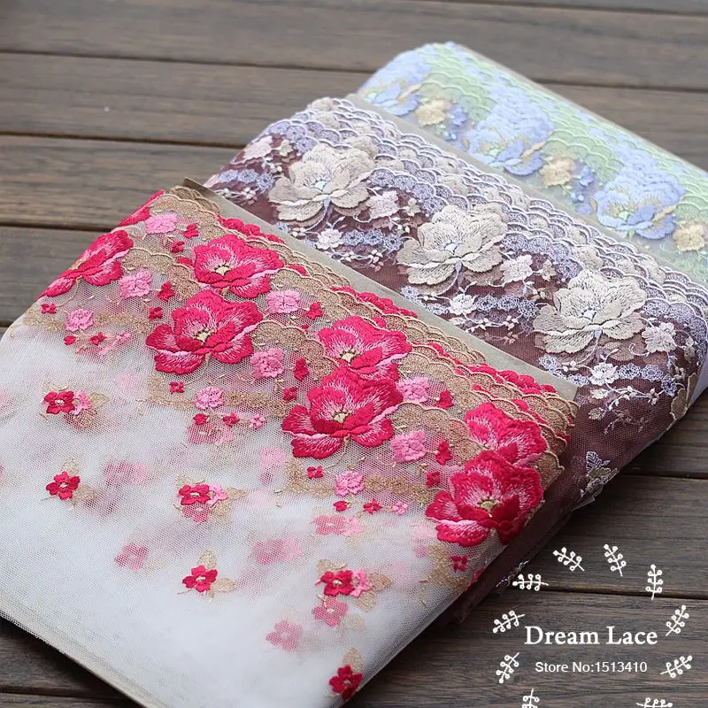 

20cm wide Embroidered Floral Tulle Lace Trim~ purple~~Gorgeous~Luxurious~