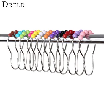 

DRELD 12 PCS Bath Curtain Shower Glide Curtain Rings Hooks 5 Roller Polished Satin Nickel Ball Curtain Decorative Accessories