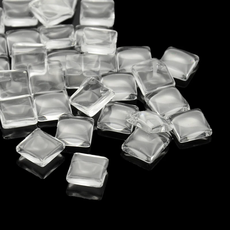 

200pcs 10x4mm (0.39" Diameter/0.15" Height) Transparent Clear Glass Square Ice Cube Shape Cabochons Tile Seals for Photo Jewelry