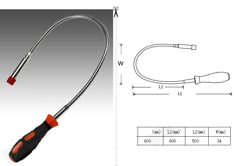 Новая гибкая магнитная палочка, пластиковая ручка для инструмента, магнитная длинная пружинная ручка 600 мм