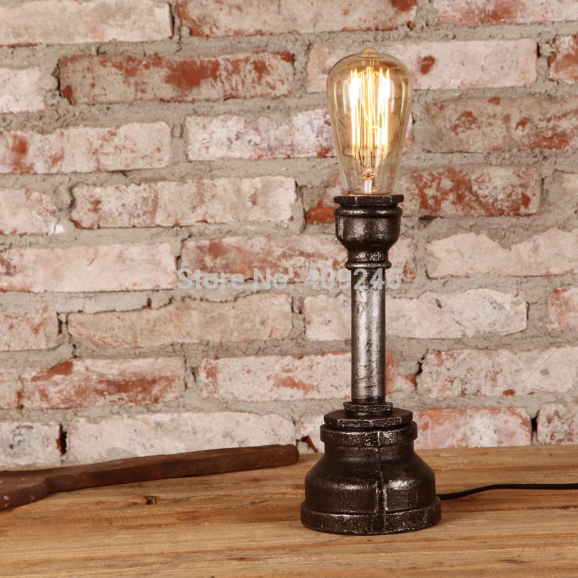 

Edison Desk Lamp Vintage Iron Rusty Loft Water Pipe Bar Lighting Handmade Cafe Reading Room Table Light