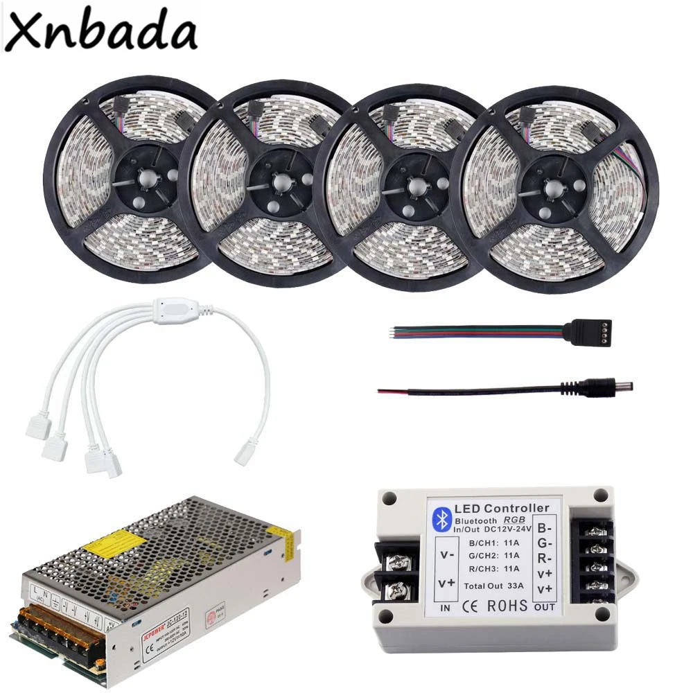 DC12V RGB Светодиодные полосы 2835SMD гибкий свет ленты с Bluetooth RGB Led контроллер Питание комплект 5 м 10 м 15 м 20 м