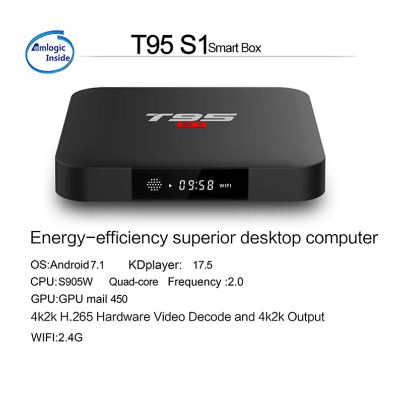 Smart Android 7,1 tv Box 2 Гб 16 Гб H.264 HD медиаплеер T95 S1 2,4G Wifi беспроводной Amlogic S905W четырехъядерный PK X96 мини tx3 мини