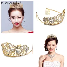 Свадебная тиара с гребнем Стразы Хрустальное оголовье для новобрачных пышная корона принцессы ободок Великолепная тиара с кристаллами повязка на голову