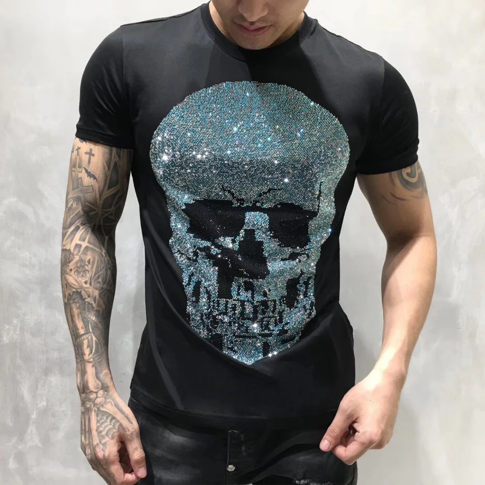 PP Tas Kemasan! Mens Desainer T Kemeja Pria Lengan Pendek Kaos Pria Katun  Top Tees Musim Panas Rhinestone Multicolor Tengkorak Kaos|T-shirt| -  AliExpress t shirt pp