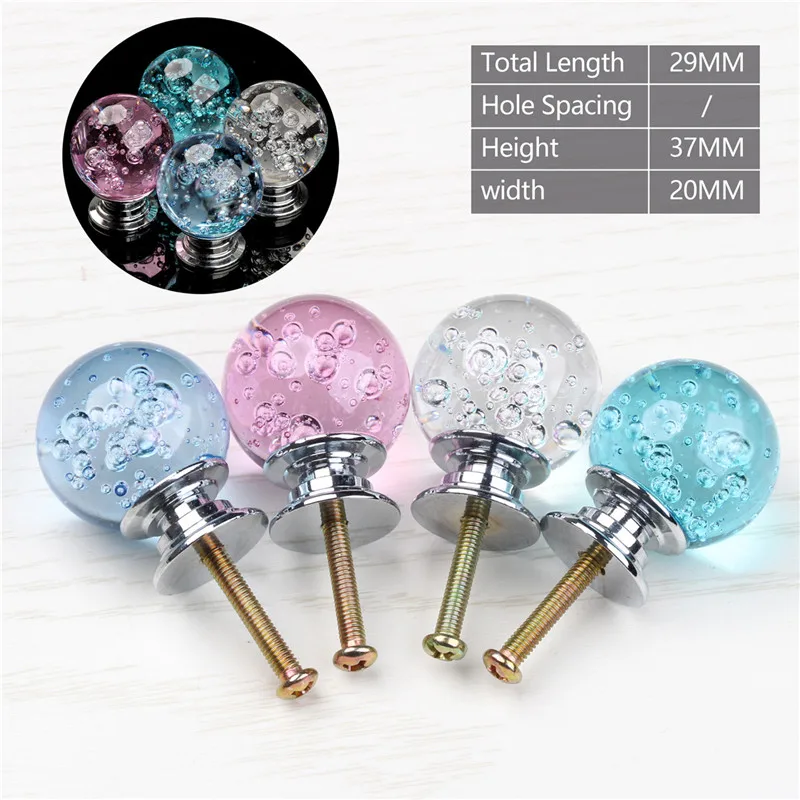 5PCS 20mm Crystal Glass Cabinet Knobs Handle Bubble Ball Alloy Cupboard Pulls Drawer Handles Kitchen Furniture Handle Hardware