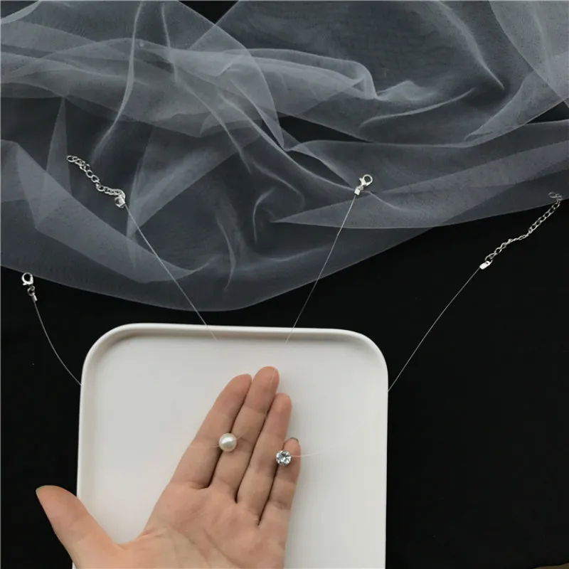 

Female Transparent Fishing Line Necklace Silver Invisible Women Rhinestone Pendants Female Gift