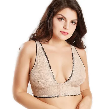 

Women Period Bra Sexy Plunge Wire Free Bralette Plus Size Lingerie Embroidery Floral Lace Bra Soft and Comfortable Brassiere BH