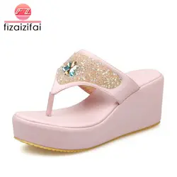 FizaiZifai Размеры 32–43 женские босоножки на высоком каблуке клип Clop платформы Bling Для женщин шлепанцы модная простая обувь для отдыха обувь