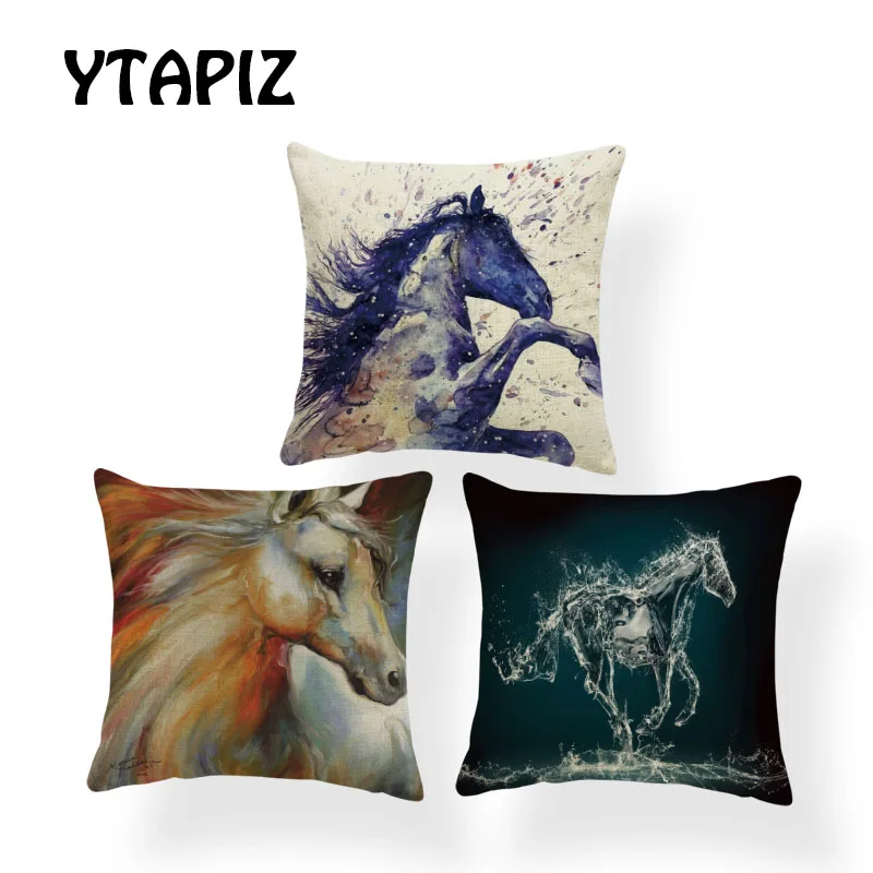 Personalized Painted Style Horse Pillow Covers Black Blue Orange Decorative Bedroom Sofa Bed Cushion Cover 45*45Cm Polyester | Дом и сад
