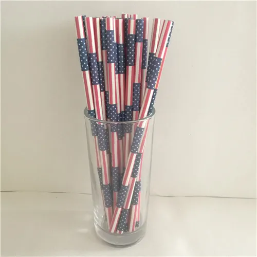 Вечерние бумажные соломинки с изображением американского флага для рождественских праздников и дней рождения, креативные питьевые соломинки