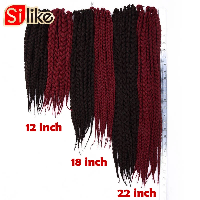 22 inch Crochet Box Braids 12 Strands Synthetic Braiding Hair Burgundy Micro Braids crochet hair extensions