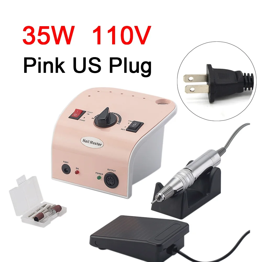 35000 об/мин Электрическая дрель для ногтей, маникюрный набор, пилка 35 Вт, розовая ручка для ногтей, машинка, набор с вилкой европейского стандарта - Цвет: Pink US plug
