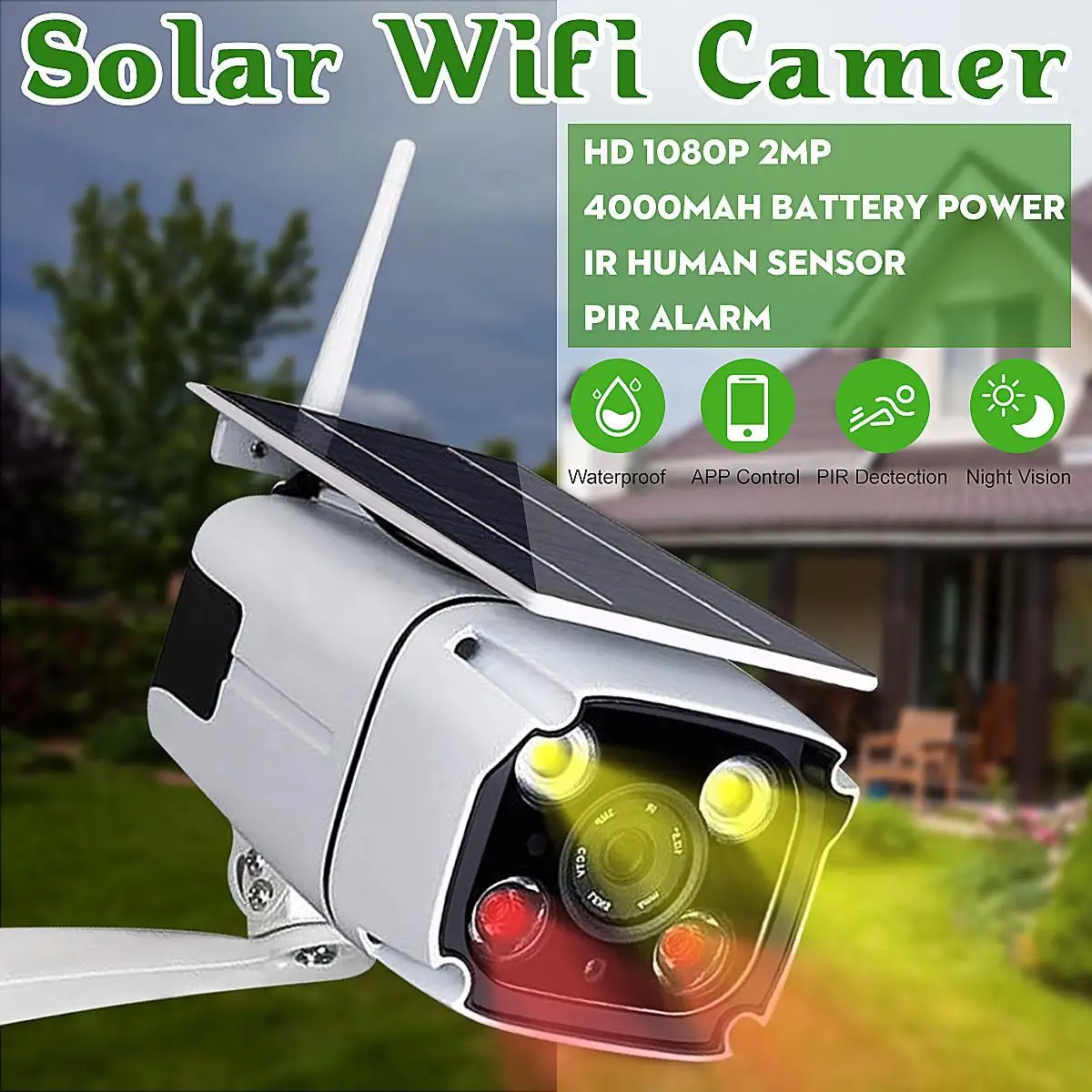 

1080p Solar Powered Ip Camera Wifi Camera Wifi Waterproof Outdoor Camera IR Night Vision Solar Power HD Cam Security Camera