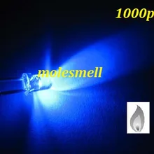 1000 шт. 3 мм Blue свечах мерцания Ultra Bright Мерцание светодиодных 3 мм прозрачный свеча синий светодиодные лампы