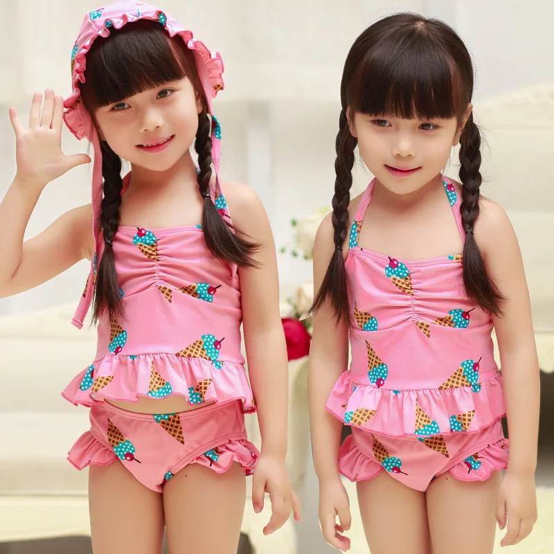 ragazze bambini costumi da bagno 2017 costume da bagno per bambini ragazze due pezzi con cuffia