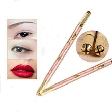 50 шт. двойная головка ротанга ручка для микроблейдинга ручная машинка для татуажа игла нож Перманентный макияж 3D вышитые губы бровей