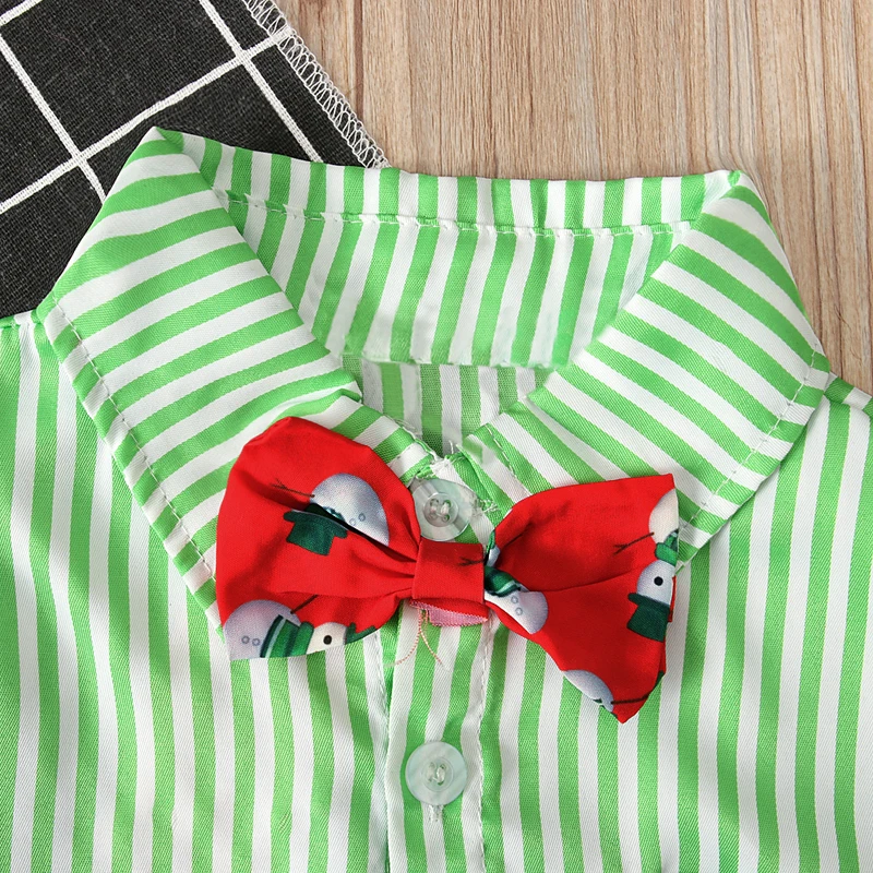 Gentleman Kid Boys Formal Suits Summer Sets Bow Tie Long Sleeve T-shirt Suspender Trouser 2Pcs Christmas Outfits 1-5Years