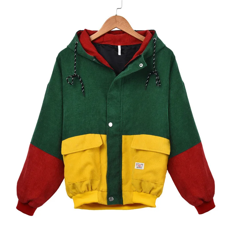 

Women Outerwear & Coats Jackets Long Sleeve Corduroy Patchwork Oversize Zipper Jacket Windbreaker coats and jackets women #TY
