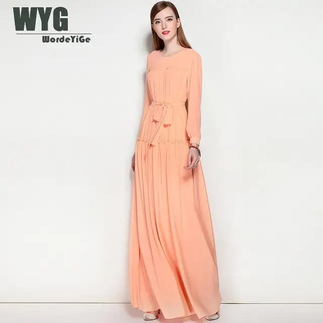 Long Sleeve Chiffon Maxi Dress