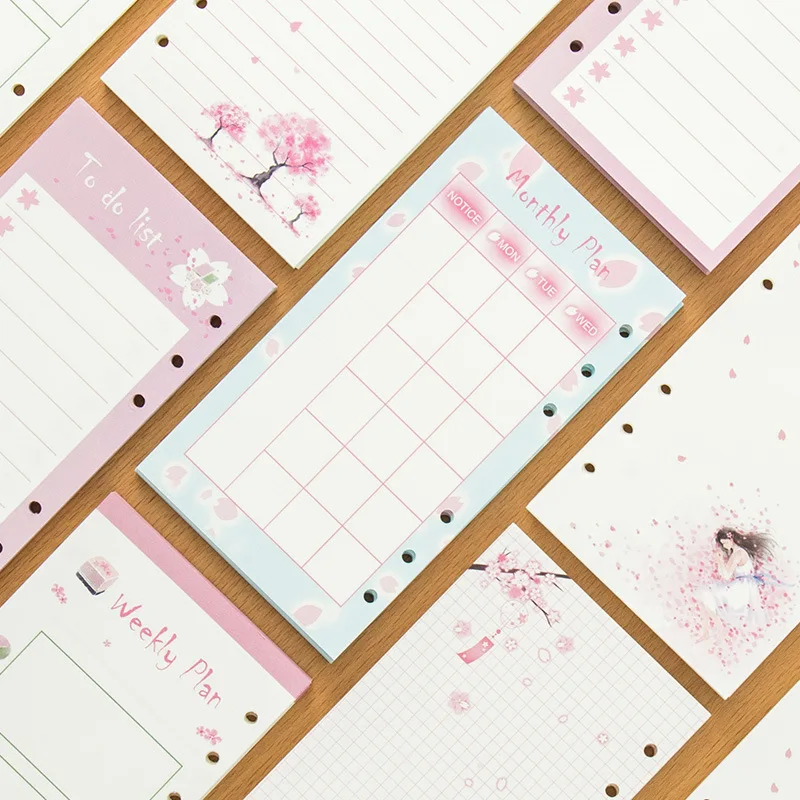 

A6 /A5 6 Holes Loose Leaf Colorful Cherry Blossoms Refills Spiral Notebook Inner Pages