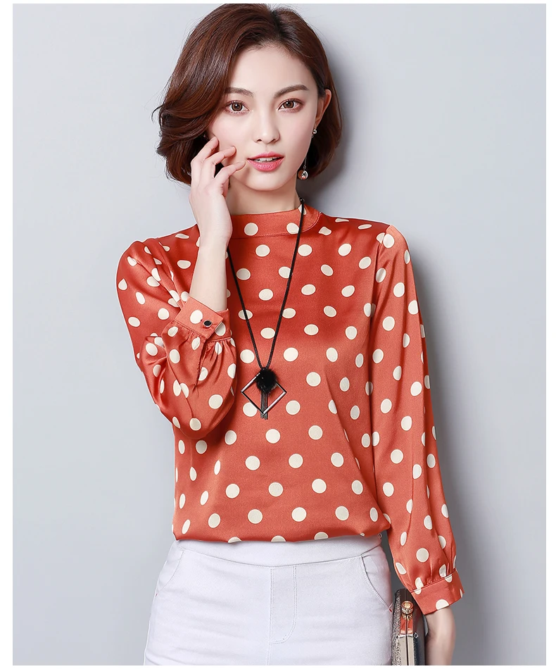 Осенняя рубашка с волнистыми женские точками модные топы и блузки длинный рукав плюс размер 3XL шифоновая рубашка блузка женские блузки 1055 40