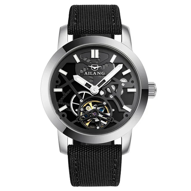 6811 black Silver Скелет Tourbillon Военная Униформа механические часы ailang Для мужчин люксовый бренд автоматические механические часы Для мужчин S подарок Relogio Masculino - Цвет: 6811 black Silver
