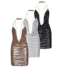 2017 women sequin dress sexy deep v-neck backless gold&silver Glitter party club Dresses plus size cocktail nightclub Mini dress